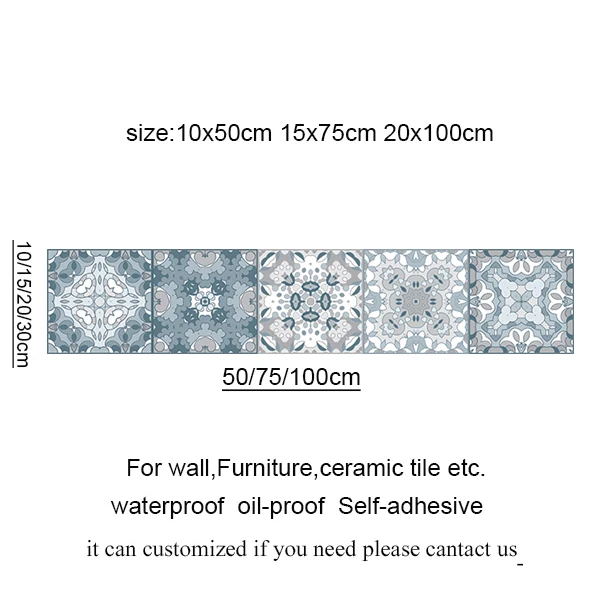 Spain Retro Wall Ceramic Arabic Tile Stickers Self-adhesive Decal for Bedroom Kitchen Waist Line Wall Decals Waterproof PVC DIY