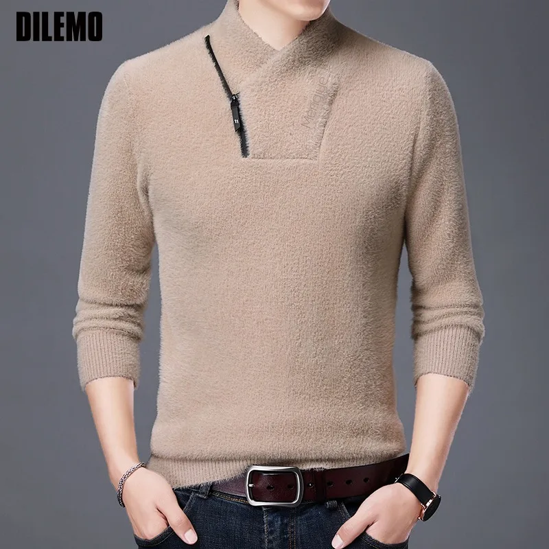 

Top Grade Imitation Mink New Fashion Brand Designer Pullover Korean Knit Mens Turtleneck Sweater Autum Casual Men's Clothing