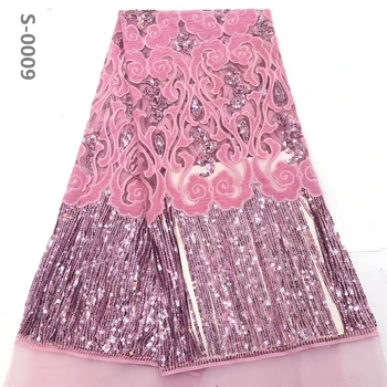 

New Pink Nigerian Lace Fabric 2020 High Quality Sequin Velvet Lace Fabric Embroidered Tulle African Velvet Lace Fabric