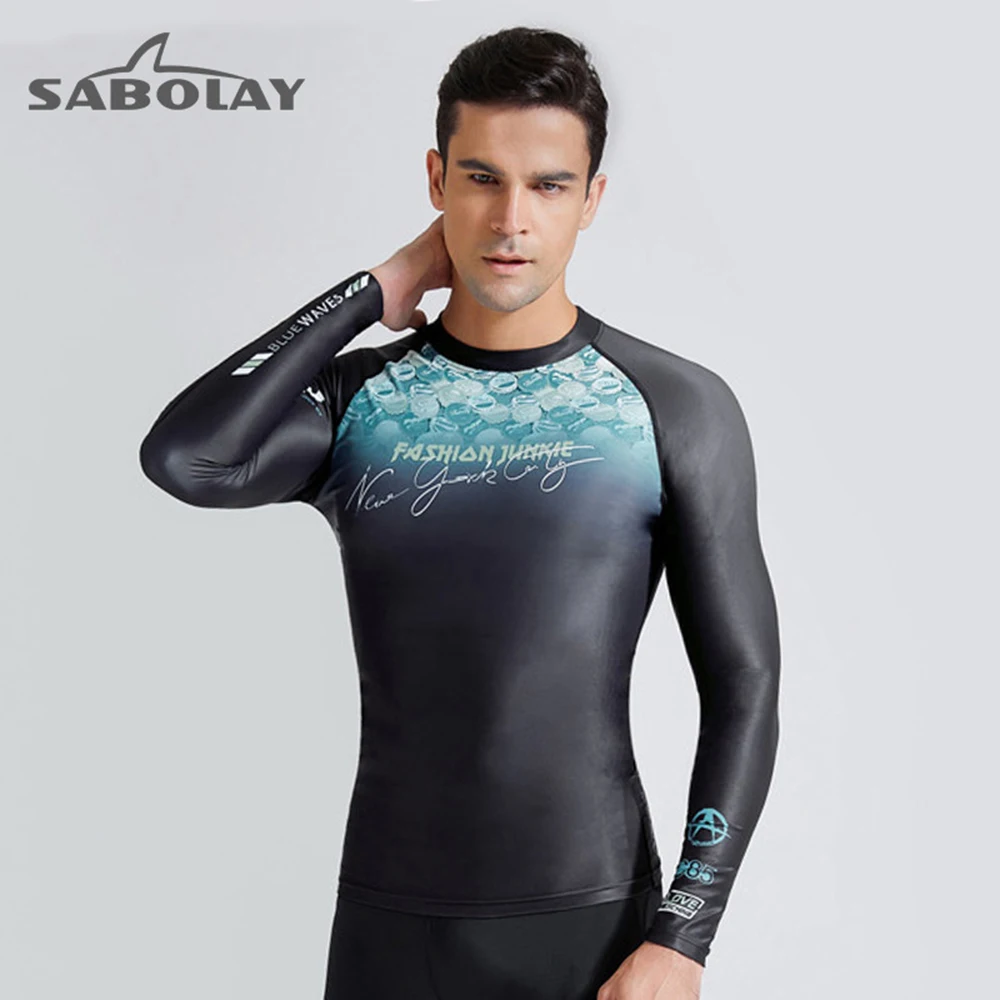 Men's Rash Guard Diving Swimsuit Surfing Shirt Long Sleeve Surf Wear Uv Protection Lycra Men Top UPF 50+ | Спорт и развлечения