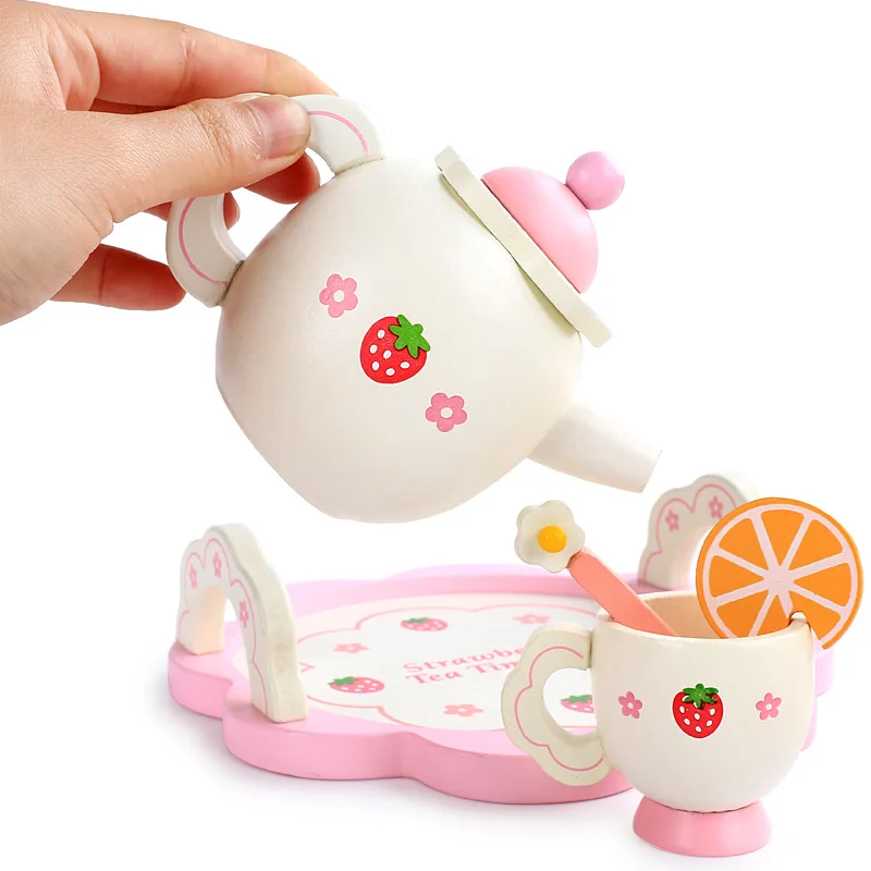 Afternoon Tea Wooden Set Kitchen Baby Girl Toys Wood Kids Pretend Play Early Learning Educational New Year Birthday Gift (3)