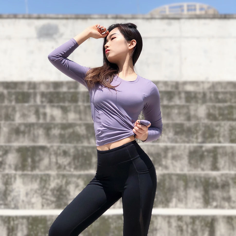 Женский дышащий Топ для йоги, открытая спина, Спортивная женская футболка с длинным рукавом, для бега, спортзала, тренировки, сексуальная рубашка, пуш-ап, для бега