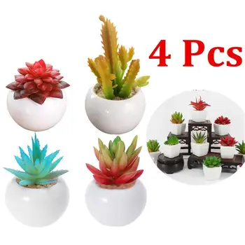 

4pcs Simulative Fleshy Bonsai Creative Flower Plant Potted Succulent Potted with Pot Small Ornaments for Home Garden Decor