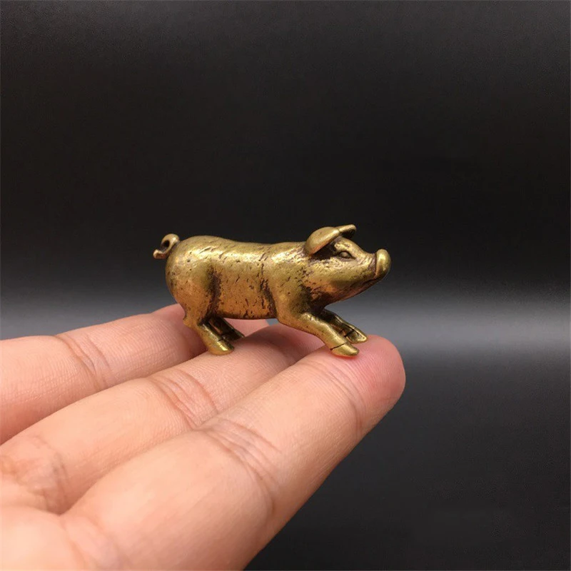 Pig Античный медный Китайский 12 Зодиак Животные Крыса Бык Тигр кролик дракон змея лошадь Коза обезьяна, курица собака Свинья Фигурки-украшения - Цвет: Pig