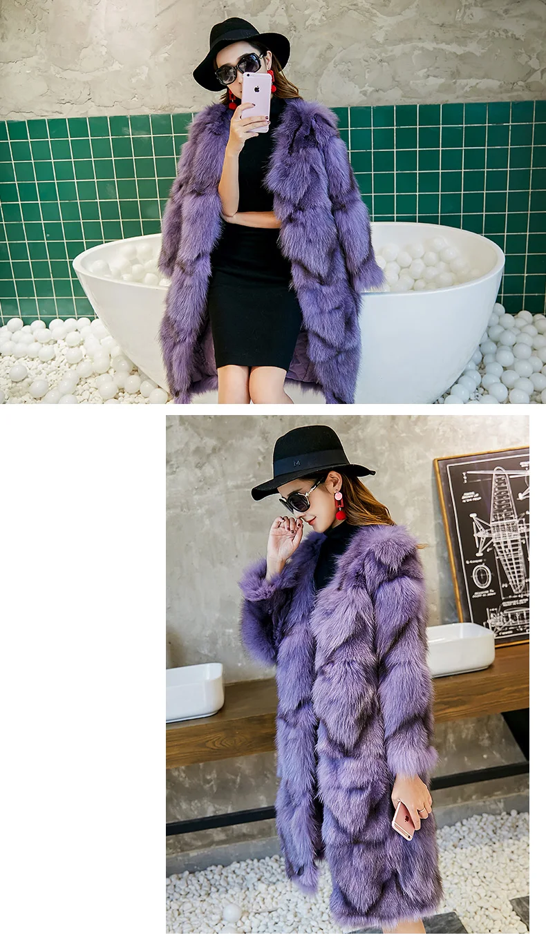 Excellent Free shiping new real genuine natural fox fur coat women fashion 90CM long jacket outwear custom any size 8