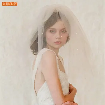 

New Fashion Short 0.75 M Two Layer Ivory Bride Veil with Beaded Soft Tulle White Bridal Veils with Comb 2020 Wedding Accessories