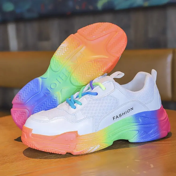 

Summer 2019 new breathable rainbow thick bottom muffin bottom sneakers autumn mesh women's shoes