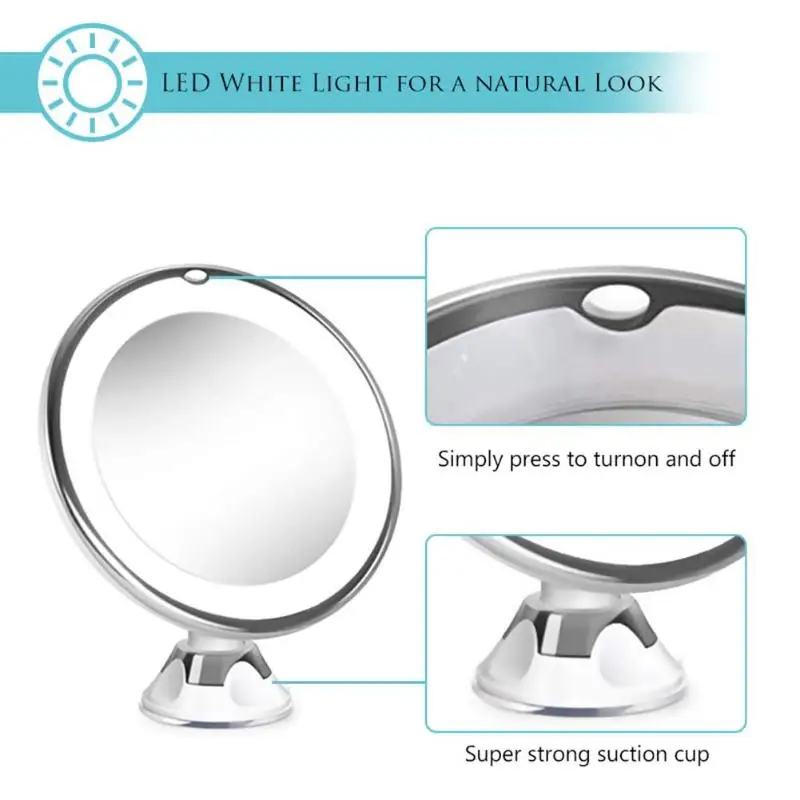 Круглый присоске светодиодный макияж зеркало 5X/10X увеличительное зеркало для макияжа 360 градусов вращающийся яркий диффузный косметическое зеркало
