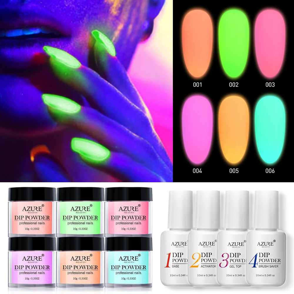 

Azure Beauty Luminous Dipping Powder Nail Art Fluorescent Glitter Nail Dip Powder Gradient Color Luminous In Dark Nail Powder