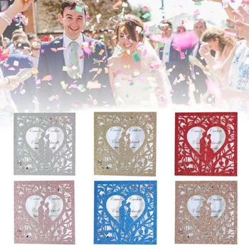

20pcs/set Wedding Invitations Cards Glitter Hollow Greeting Card Invite Envelope 11UA