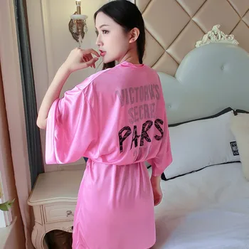 

Casual Home Dress Loose Nightgown Robes 2020 New Sexy Print Women Satin Sleepwear Chinese Bridesmaid Kimono Bathrobe Gowns