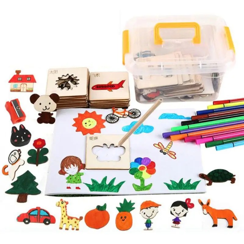 145 шт./компл. шаблон для рисования Детские граффити цветные Обучающие инструменты для рисования детский Набор для творчества ручная работа набор деревянных игрушек