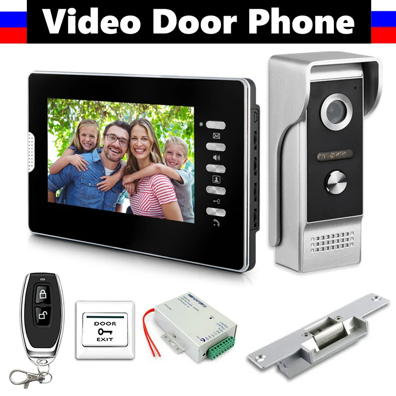 With Strike Lock " Экран видео-телефон двери домофон Системы видео-дверной звонок Наборы дистанционного Управление+ Дверь Выход+ Электрический Управление дверной замок - Цвет: With Strike Lock
