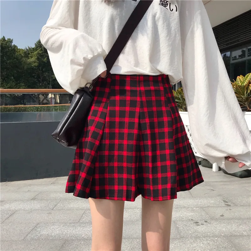 

2019 Summer New Style Plaid Bubble Skirt Short Skirt Korean-style CHIC High-waisted Slimming Students A- line Skirt Half-length