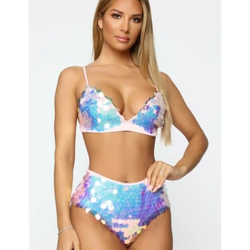 

Sexy Women Bikini Sets Bandage Push-Up Padded Swimwear Swimsuit Bathing Suit Hot High Waist Sequins Swimwear Swimsuit