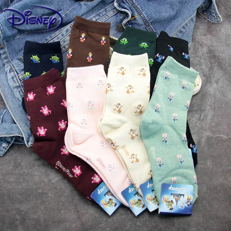 Disney Cartoon Cute Tube Autumn And Winter Warm Sweat Candy Cotton Ladies Socks Cartoon Fashion Minnie Mickey Socks