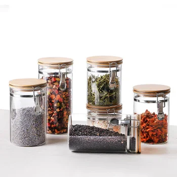 

Food Storage Jar Glass Food Storage Jar with Airtight Seal Bamboo Lid Snap-Fit Glass Canister LBShipping
