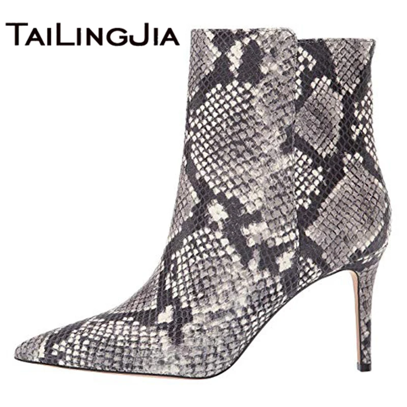 

Women Short Boots Snake Print Stiletto High Heels Pointed Toe Zipper Fashion Winter Autumn Ankle Boot New Arrival 2024 Hotsale
