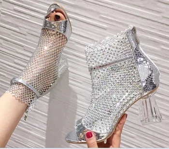 

2020 Good Morning! Rhinestone Boot Mesh Yarn Crystal With One Word Bring Toe Rome Sandals Woman Xyun1618-1