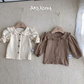 

2020 Autumn New Large Lapel Single-breasted Shirts For Girls Long Sleeve Baby Infant Western Style Shirts Baby Girl Blouse Tops