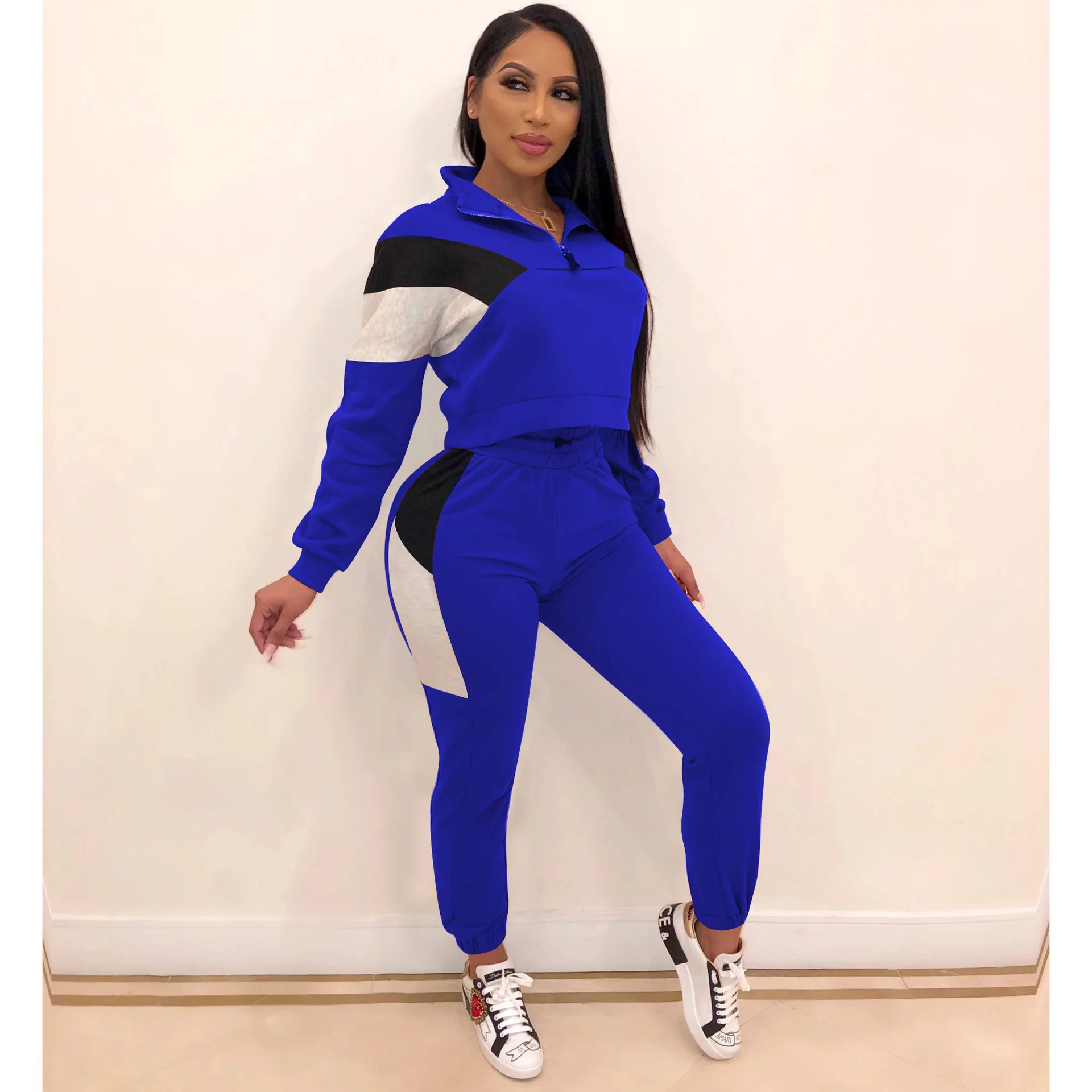 

Echoine Autumn Women Tracksuit Casual Two Piece set Workout Zipper Patchwork Sportwear Matching Set jogging femme clothes