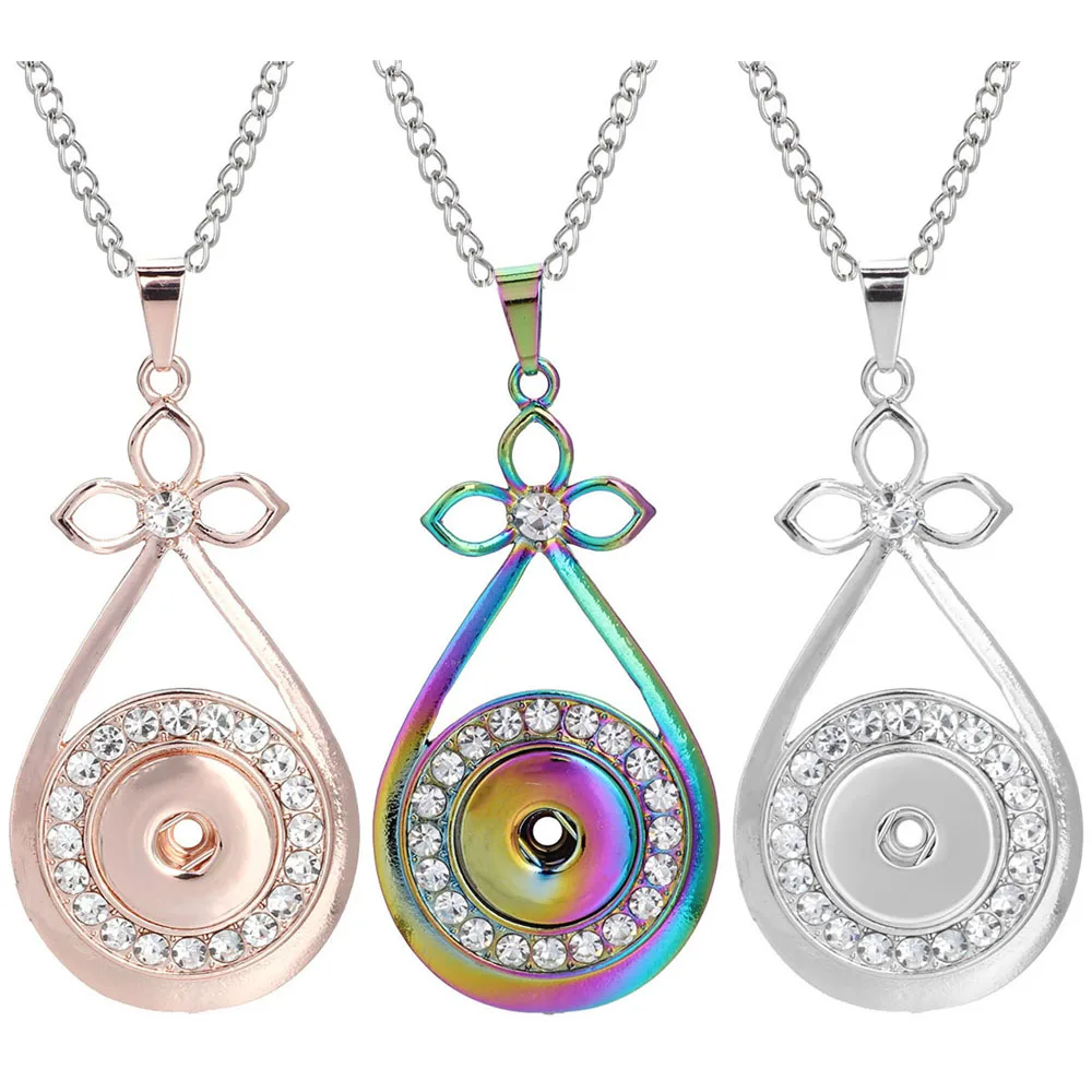

New Flower Snap Necklace Sliver Rose Gold Colorful Plated Pendant Necklaces for Women Lady Fit 18mm Snap Button Jewelry ZG516