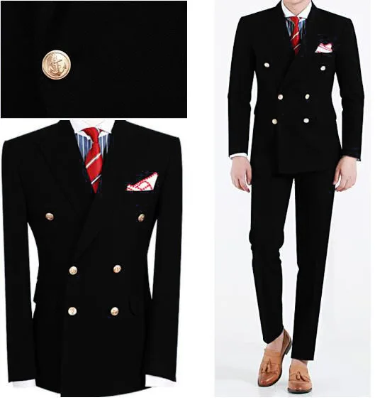 

Coat And Pants 2019 Slim Fit Wedding Suits for Men Black Peaked Lapel Double Breasted Men Suits 2 Piece Groom Suit Blazer