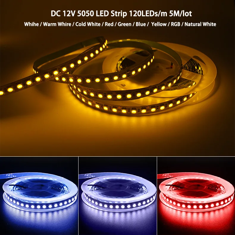 Светодиодная лента 5050 RGB белый/теплый белый DC 12V гибкий светильник/RGB теплый 120