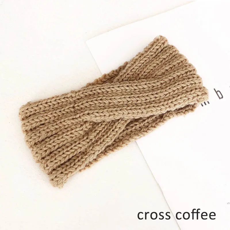 cross coffee Женская повязка на голову, зимняя теплая вязаная повязка на голову с ушками, вязаная повязка на голову с бантом, широкая растягивающаяся повязка на голову, широкий тюрбан, повязка на голову для девочек - Цвет: cross coffee