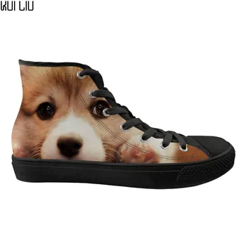 

Customized 3D Animal Welsh Corgi Pattern Cute High Top Flats Kid Shoes Casual Spring Canvas Fashion Lace Up Vulcanized Shoes