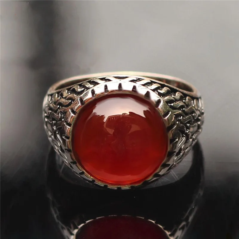 Натуральный красный оникс оксид серебра 925 Ислам Арабский стиль мужские перстень
