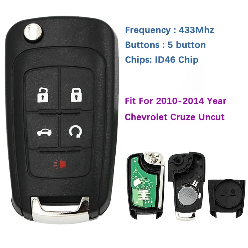

CN014008 Aftermarket 5 Button For 2010-2014 Chevrolet Cruze Car Remote Key 433MHz ID46 Chip