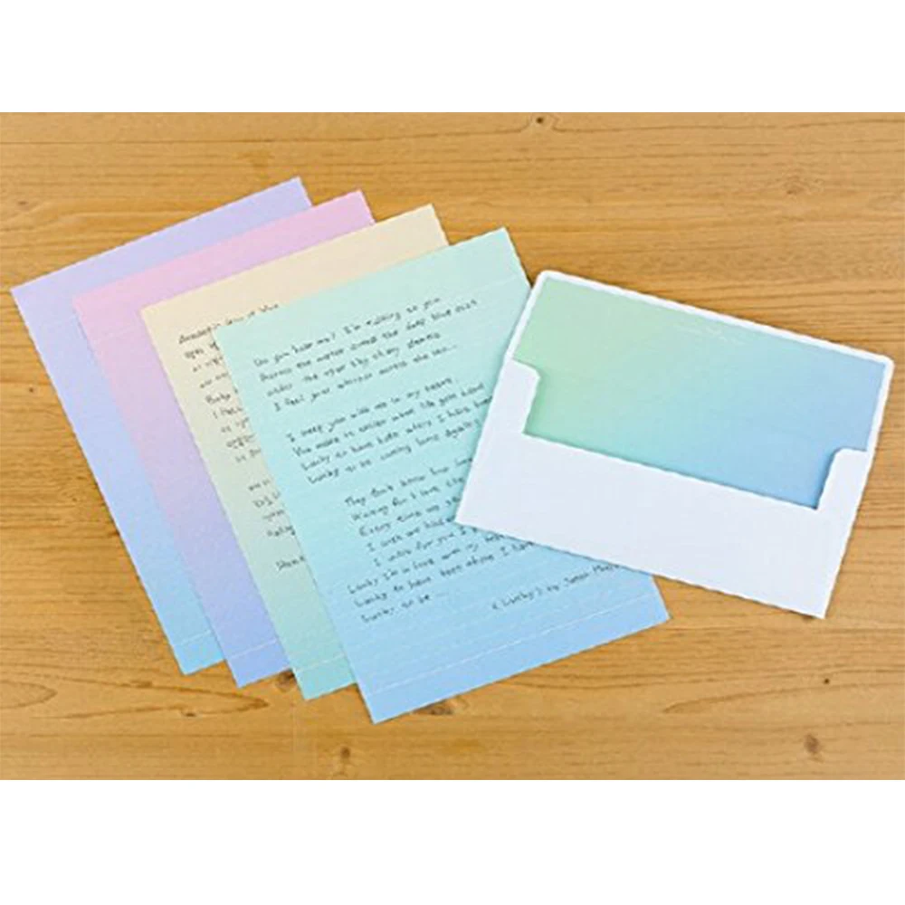 16 귀여운 레인보우 다채로운 필기 문구 종이 편지 세트, 8 봉투 및 라벨 씰 스티커 포함, 가정 학교 사무실 용품