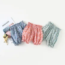 A mu hou/Новые продукты, детские шорты для маленьких девочек, новые летние штаны с цветочным принтом, Антимоскитные брюки из чистого хлопка