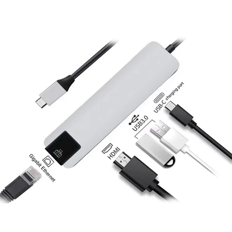 5 в 1 концентратор USB Type C Hdmi 4K USB C концентратор для Gigabit Ethernet Rj45 Lan адаптер для Mac Book Pro Thunderbolt 3 USB-C зарядка# E