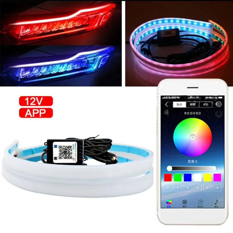 2 шт. автомобильный струящийся RGB дневной ходовой светильник DRL приложение