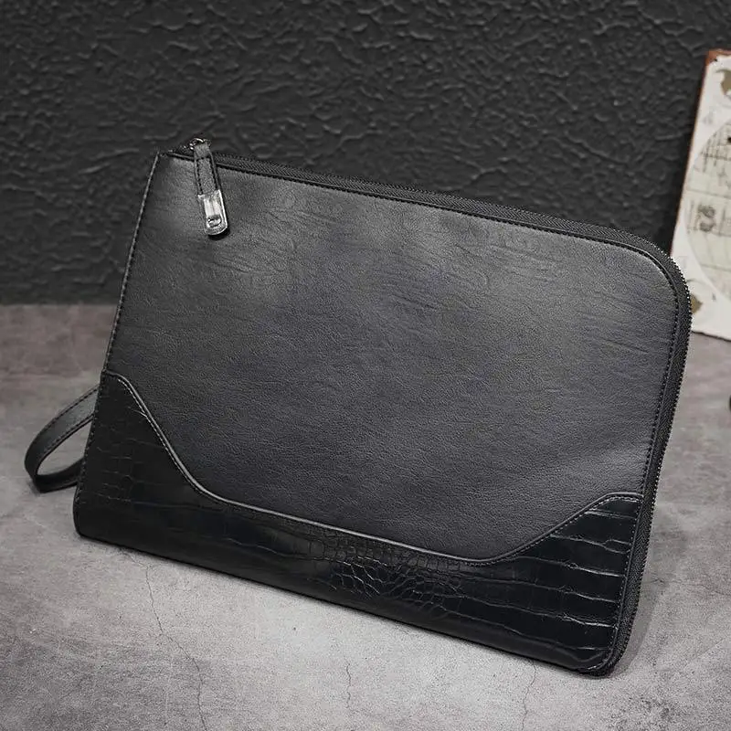 

2019 New pattern Handbag zipper Carrying bag leather Hand knit Small square bag Interior Zipper Pocket Men's handbag