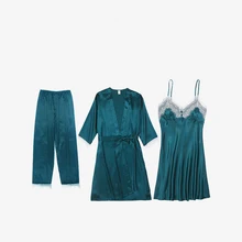 Сексуальный женский банный халат m-xxl пижамный комплект 3 шт ремень топ брюки костюм пижамы Повседневная Домашняя ночная рубашка кимоно Халат