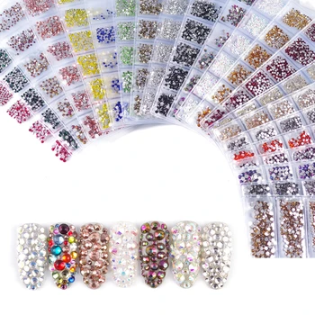 

6 grids/bag Colorful Glass 3D Rhinestones For Nail Art Design Gems Nail Decorations Crystal Strass AB Stones SS3-SS16