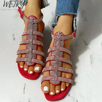 

IN 2020 Women's Sandals Woman Gladiator Ankle Straps Shoes Women Outdoor Rome Crystal Bling Female Beach Ladies Fashion