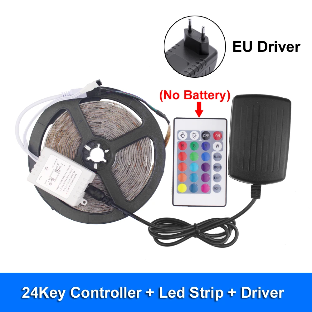 24key-common-EU 12 В Rgb Светодиодная лента 5050 2835 SMD 5 м 10 м Лента светодиодная лента Диодная лента Водонепроницаемая Rgb Светодиодная лента с пультом дистанционного управления - Испускаемый цвет: 24key-common-EU