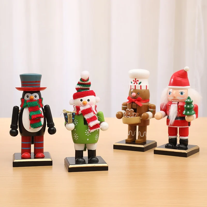 

Wooden Christmas Nutcracker Figurines Table Ornaments Santa Claus Snowman Puppet Gift Christmas Home Decorations