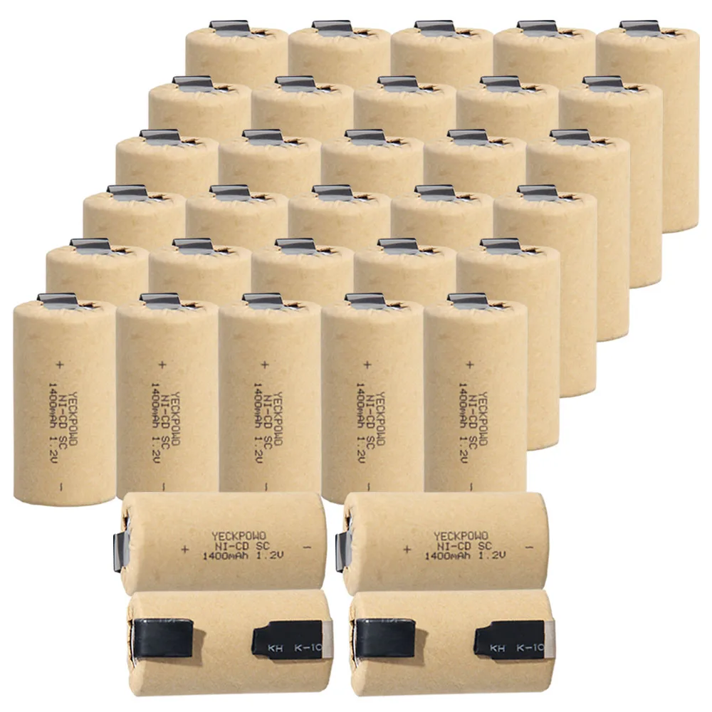 34 шт аккумулятор SC 1,2 V батареи для электроинструментов 1400mah nicd 4,25 cm* 2,2 cm цвет случайный