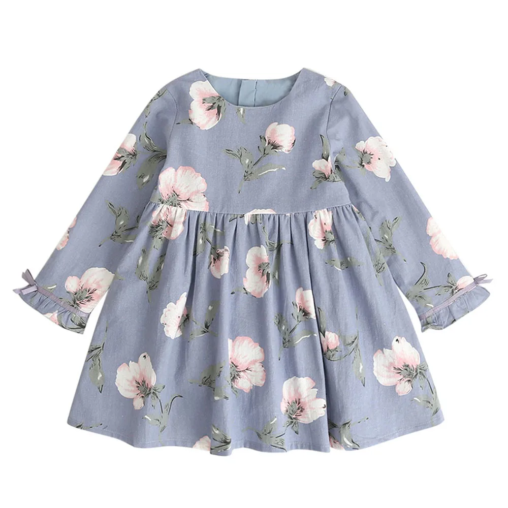 Платье для маленьких девочек детская одежда roupas, одежда для маленьких девочек праздничные платья принцессы с длинными рукавами и цветочным принтом и бантом, L30806