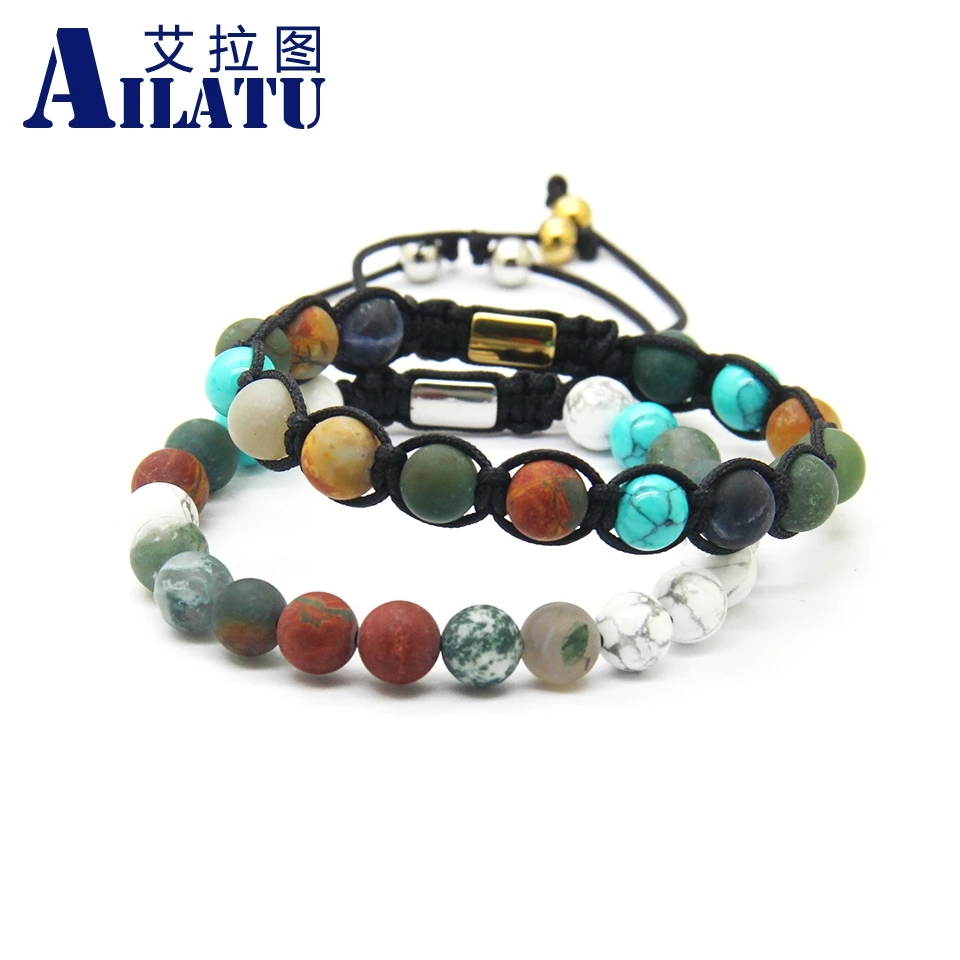 Дизайн украшений ailatu смешанные цвета женский плетеный браслет с 8 мм натуральный камень бусы из нержавеющей стали никогда не выцветают