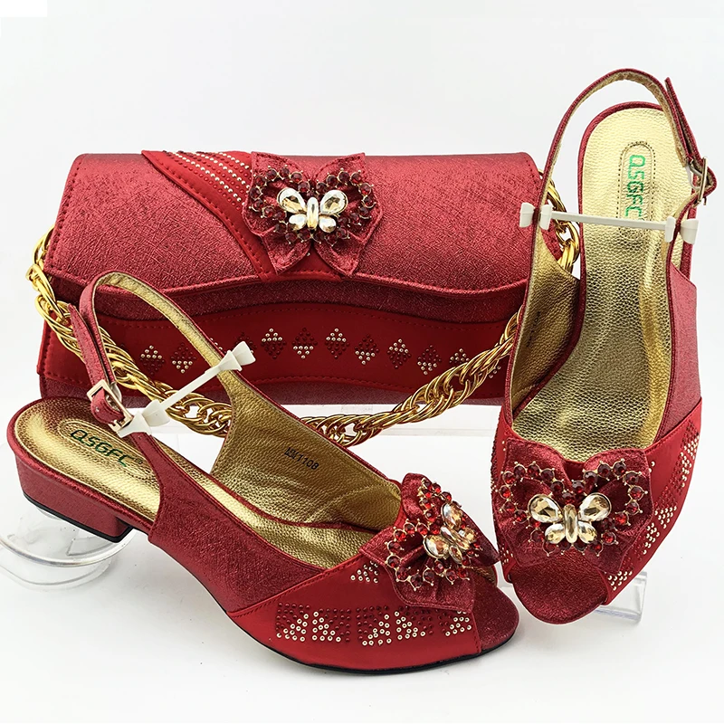 

New arrival elegant wine red italian shoes and bag matching set low heel with big size 38 to 43 shoes and bag african SB2024-4