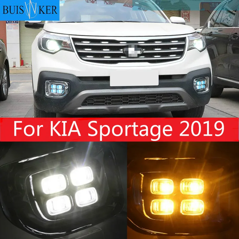 

1 пара светодиодный DRL Дневной светильник для KIA Sportage 2019 с желтым сигналом поворота светильник тумана светильник DC12V головной светильник