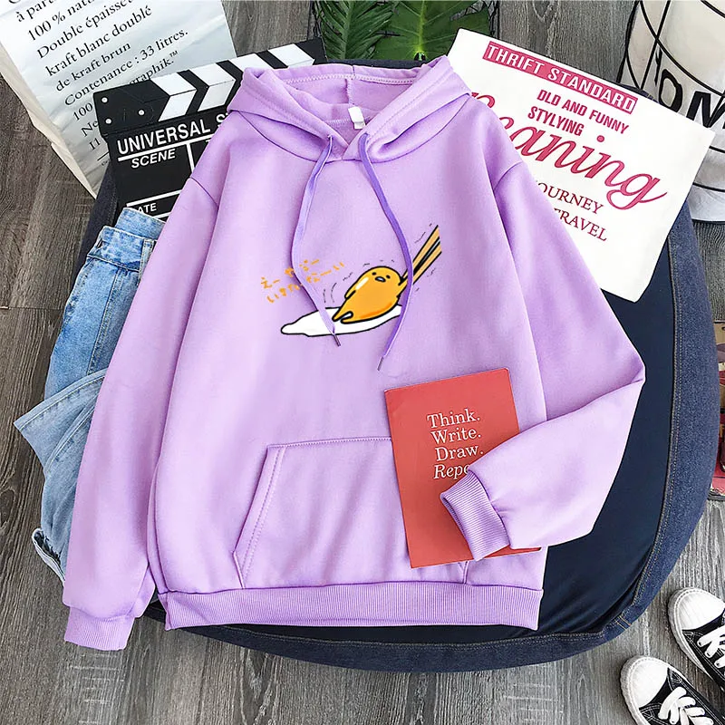 Kawaii, милая Толстовка Gudetama, Женский пуловер, Harajuku, толстовка, Lazy egg, флисовый пуловер, толстовка с капюшоном, осенняя толстовка, толстовка P