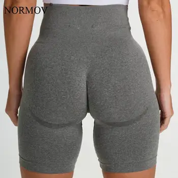 

NORMOV Shorts Women Push Up Seamless Fitness Shorts Summer High Waist Solid Color Workout Sports Short Pants
