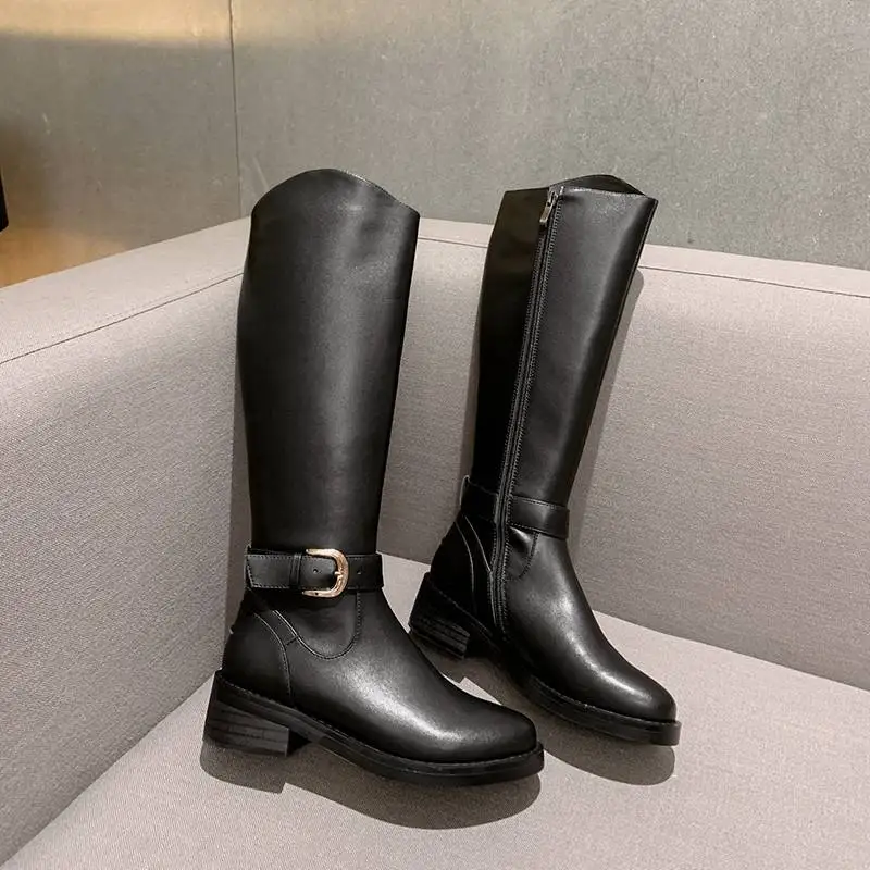Krazing pot natural new genuine leather round toe med heel zipper Limited customization movie star keep warm knee-high boots L90
